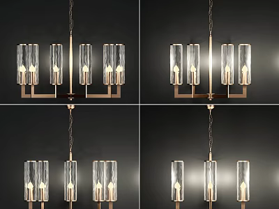 Modern Hanging Chandelier With Glass Tubes And Metal Frame Design 3d model