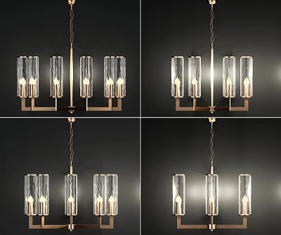 Modern Hanging Chandelier With Glass Tubes And Metal Frame Design 3d model