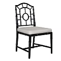 Black Frame Bamboo Style Chair With Light Gray Cushioned Seat And Round Back Design