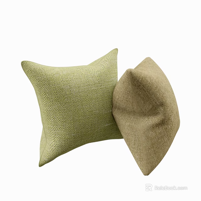 Soft Textured Green And Beige Woven Pillows For Cozy Modern Home 3d model 