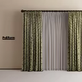 Poliform Modern Green Patterned Curtains With White Sheer Window Layers Design 3d model
