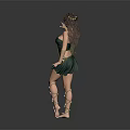 Fantasy Female Character In Green Outfit With Brown Hair And Decorative Boots Displaying Elegant Pose