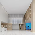 Modern Lobby Front Desk Reception with White Desk Wooden Screen And Fish Tank Elegant Design