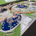 Urban Park Landscape With Green Lawns Pathways Play Areas And Water Features
