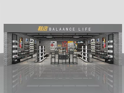 Modern BALAANCE LIFE Shoe Store Interior With Organized Shelves And Displayed Shoes 3d model
