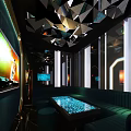 Modern KTV Lounge Interior With Geometric Ceiling LED Lights And Comfortable Sofas 3d model