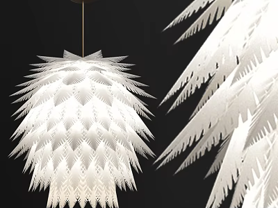 White Feather Inspired Chandelier With Intricate Paper Cut Design And Modern Style 3d model