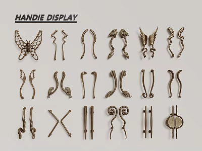 Stylish Metal Furniture Handles With Various Decorative Designs For Cabinets And Drawers 3d model