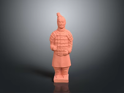 Terracotta Warrior Sculpture Carving Standing Posture With Intricate Armor Details And Orange Color 3d model