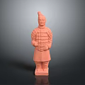 Terracotta Warrior Sculpture Carving Standing Posture With Intricate Armor Details And Orange Color