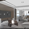 Modern Living Dining Room Interior With Sofa Dining Table And Decorative Shelves