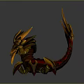 3D Rendered Mythical Fantasy Creature With Spiked Horns Sharp Claws And Orange Yellow Design