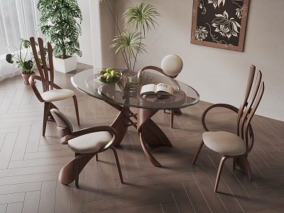 Middle Ancient Dining Table and Chair Combination Dining Chair Dining Table 3d model