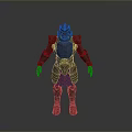 Detailed Game Movie Character In Metallic Armor With Blue Accents And Shiny Surface
