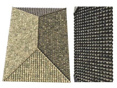Architectural Components With Green Beige Brick Patterns And Black Grid Textured Design 3d model