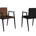 Modern Brown And Black Dining Chairs With Armrests And Metal Frames 3d model