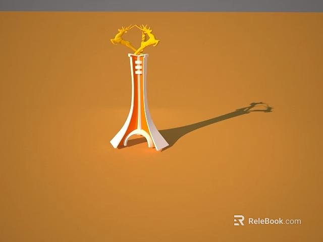 White And Orange Tower Like Sculpture With Yellow Decorative Top On Orange Background 3d model 