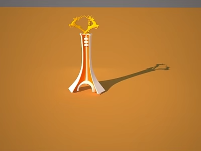 White And Orange Tower Like Sculpture With Yellow Decorative Top On Orange Background 3d model
