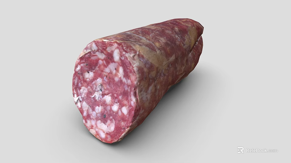 Traditional Cured Salami Sausage With Red And White Marbled Meat In Cylindrical Shape 3d model 