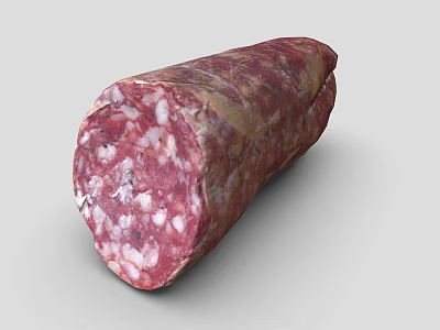 Traditional Cured Salami Sausage With Red And White Marbled Meat In Cylindrical Shape 3d model