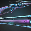 Vibrant Blue and Pink Futuristic Gun with Metallic Finish Detailed Structure and Reflection