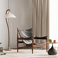 Walnut Frame Leisure Chair With Curved Upholstered Seat And Side Table Floor Lamp