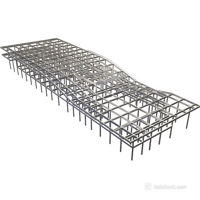 Steel Grid Framework Structure With Vertical Support Beams For Construction 3d model 