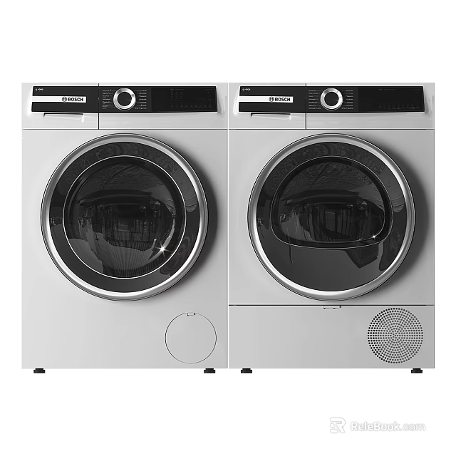 Modern Front Load Washing Machines With White And Black Design For Home Use 3d model 