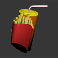 Cartoon Drink Cup With Straw And French Fries Box Featuring Smiling Faces And Eyes