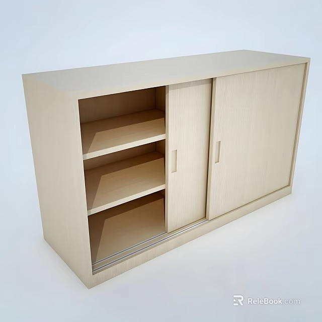 Light Wood Entryway Cabinet Sideboard With Double Doors And Open Shelves Modern Design 3d model 