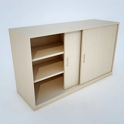 Light Wood Entryway Cabinet Sideboard With Double Doors And Open Shelves Modern Design 3d model