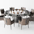 Modern Minimalist Round Dining Table Set With Eight Chairs And Tableware Decorative Items 3d model
