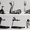 Modern Fitness Equipment Collection Featuring Exercise Bike Elliptical Trainer Treadmill And Dumbbell Rack