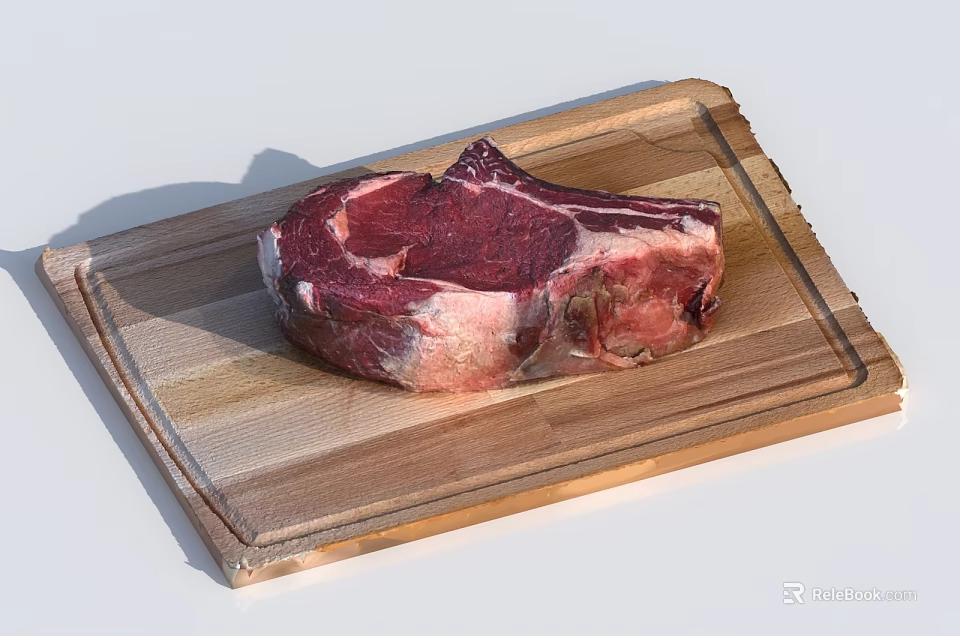 Fresh Raw Steak on Wooden Cutting Board with Juicy Meat Texture 3d model 