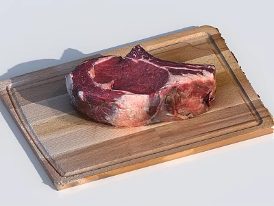 Fresh Raw Steak on Wooden Cutting Board with Juicy Meat Texture 3d model