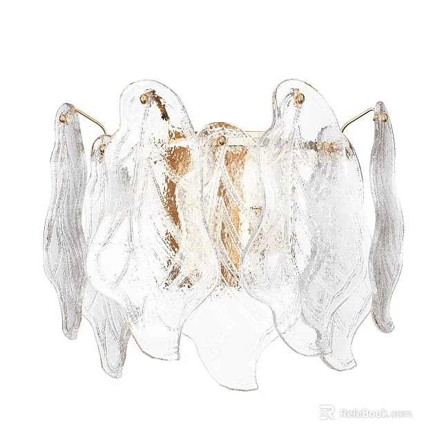 Modern Glass Wall Lamp With Transparent Leaf Shaped Shades And Golden Frame 3d model 