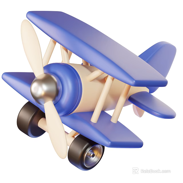 Electric Toy Blue Biplane With Propeller And Wheels For Kids Play 3d model 