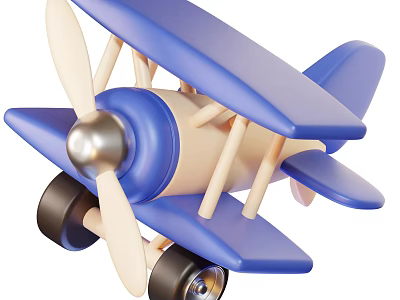 Electric Toy Blue Biplane With Propeller And Wheels For Kids Play 3d model