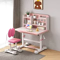 Pink Children's Study Desk With Butterfly Back Chair Adjustable Height Wheels And Stationery On Table