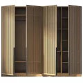 Elegant Modern Wardrobe Interior With Wooden Frame Perforated Doors And Open Storage Shelves