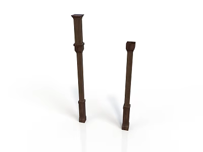 Dark Brown Architectural Columns With Carved Details And Different Heights On White Background 3d model