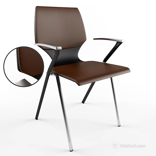Brown Leather Office Chair with Armrests and Metal Legs Structural Details 3d model 