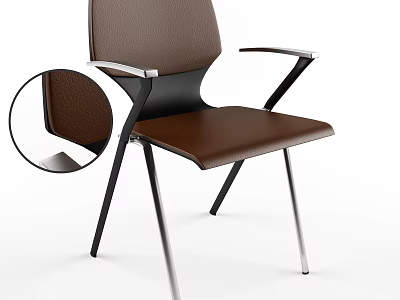 Brown Leather Office Chair with Armrests and Metal Legs Structural Details 3d model