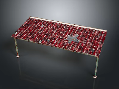 Red Mosaic Tile Table with Metal Legs and Artistic Surface Design 3d model