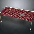 Red Mosaic Tile Table with Metal Legs and Artistic Surface Design
