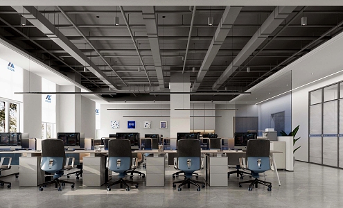 Office area Open office area Bare roof 3d model