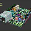 Blue Computer Circuit Board With Ethernet Port Capacitors And Electronic Components