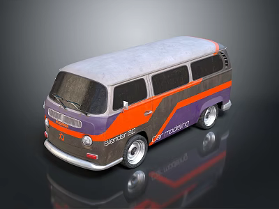 Vintage Bus with Gray Roof Purple and Orange Striped Body 3D Render Design 3d model