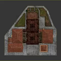 Traditional Chinese Courtyard Building Complex 3D Model With Red Roofs And Central Courtyard