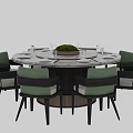 Elegant Dining Table Set With Round Marble Top Green Chairs And Tableware 3d model